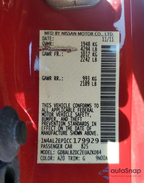 2012 Nissan Altima S из США, поврежденный, VIN 1N4AL2EP1CC179929